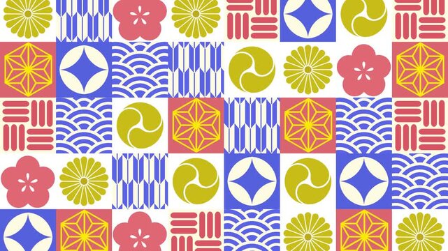 四角の中の柄が変わる背景(和柄)