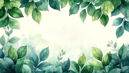 watercolor green leaves border minimal botanical theme, green leaves on a blue background, green leaves background, 