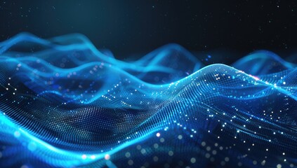 Blue Waves Digital Display With Sparkles, Abstract Background, Texture for Tech