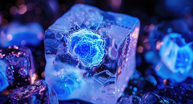 Cell in Ice Frozen Cellular Process in a Matrix. Sci-fi, medical, lab use