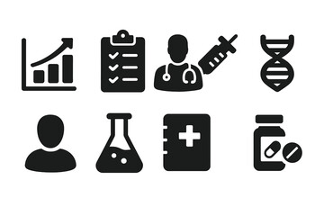 Health and medical solid icon set. Medicine, healthcare, doctor, laboratory icons collection