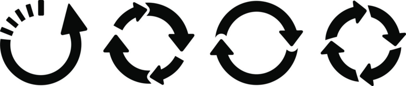 Four circular arrows illustrating different stages of rotation or repetition