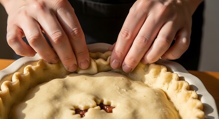 Artisan crafting flaky pie crust, culinary preparation, festive sweet treat