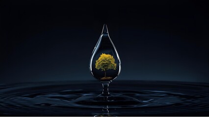 A plant in the drop of water on black background