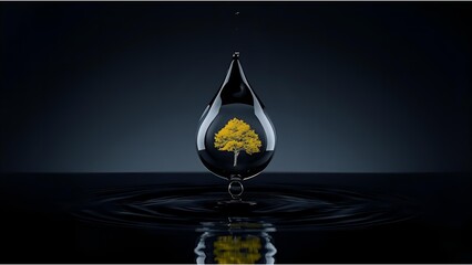 A plant in the drop of water on black background