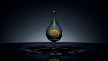 A plant in the drop of water on black background