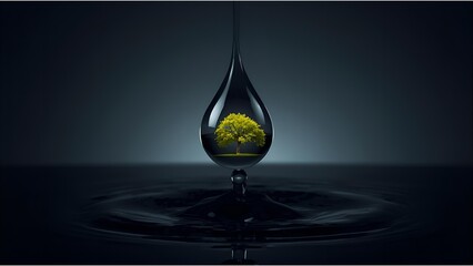 A plant in the drop of water on black background