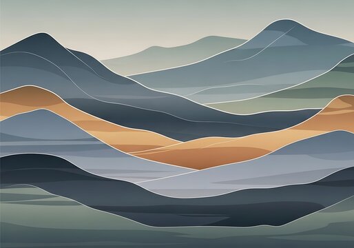 Abstract panoramic mountain range layers with soft color gradient scheme