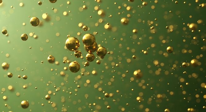 Elegant green backdrop adorned with floating golden orbs and bokeh light