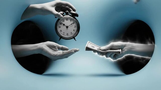 Time is Money - A Conceptual Depiction of Trading Time for Currency.