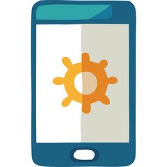Smartphone with Gear Icon Displayed on Screen in Front of White Background Flat Design Illustration