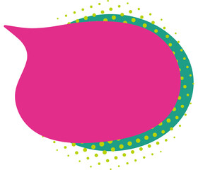 Naklejka premium Contrast pop art decorative speech bubble in green and pink colors with halftone dots, blank comic frame for retro media banner