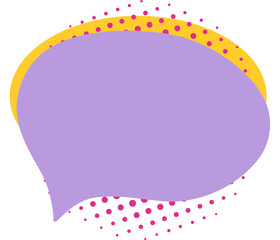 Fototapeta premium Speech comic bubble in yellow and purpe color with halftone shadow. Retro pop art design for media banner. Isolated raster cartoon decoration