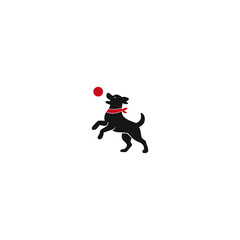 A dog playing with ball Icon flat vector design