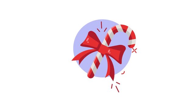 Animated Christmas Candy Cane with Red Bow Loop.