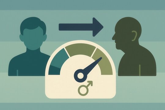 Evolution of masculinity illustrated through contrasting silhouettes, measuring gender dynamics with indicative color gradients and symbolic representation of male identity