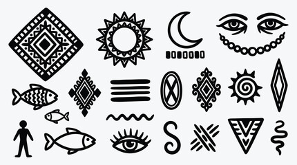 Obraz premium Hand Drawn Tribal Ethnic Symbols in Black and White Vector Collection