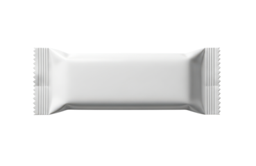Blank white wrapper for candy bar or snack food isolated on transparent background mockup template for design presentation