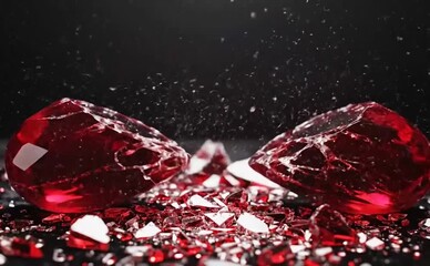 3D Red Heart Cracking and Shattering into Pieces on Black Background Animation - Powered by Adobe