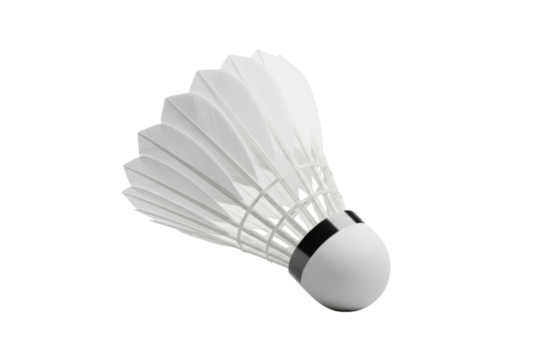 Realistic 3d rendering of a white feather shuttlecock for badminton sport, isolated on transparent background