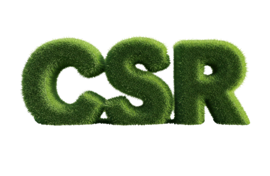 Three dimensional letters spelling csr made of green grass isolated on transparent background representing corporate social responsibility concept in business and environmental context