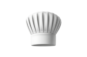 Realistic 3d rendering of a classic white pleated chef hat, also known as a toque blanche, isolated on transparent background, symbolizing culinary profession and cooking expertise