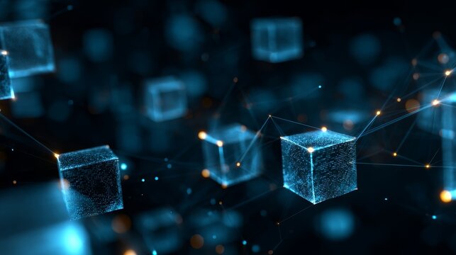 Digital background representing big data, with 3D cubes of data floating in space