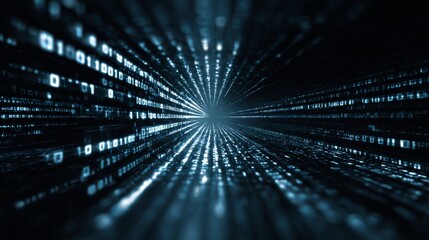 Fototapeta premium Glowing data tunnel, binary numbers and data streams, tech background