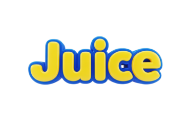 Three dimensional yellow and blue text spelling the word juice isolated on transparent background with a playful and bubbly font style perfect for food and beverage design