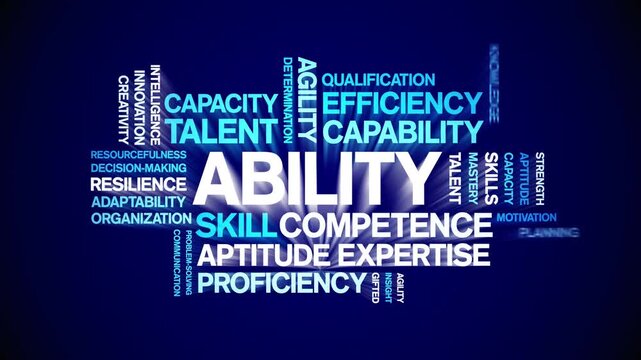 Ability animated word cloud-text design animation tag kinetic typography seamless loop.