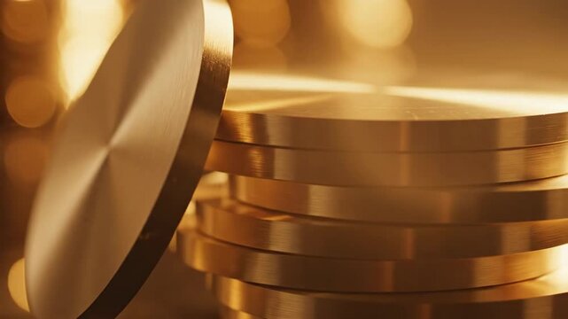 Close-up of a stack of shiny gold coins, representing wealth and financial success.