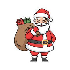 Santa Claus holding a sack of presents and waving happily.
