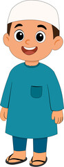 Muslim Boy standing pose  flat illustration blue kufi