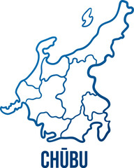 Region of Chubu with prefectures simplified shape map