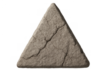 Cracked stone triangle symbol representing ancient mystery, aging, and weathered natural texture on transparent background