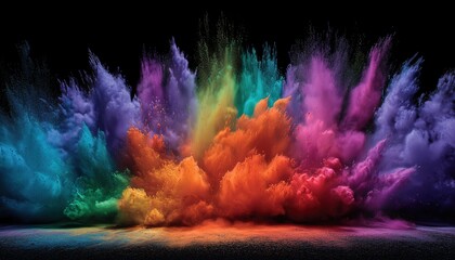 Abstract Explosion Of Colorful Powder On Black Background. Vibrant And Edgy Artistic Display Of Colors In An Abstract Composition. Vibrant Explosion.