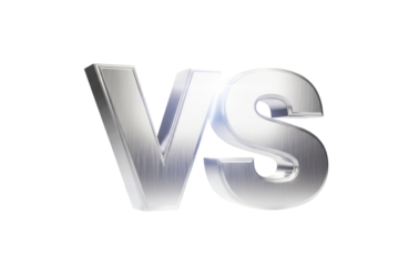 Three dimensional metallic letters vs representing versus competition comparison contrast challenge rivalry opposition choice debate judgment decision making isolated on transparent background