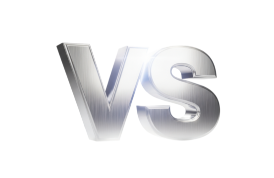 Three dimensional metallic letters vs representing versus competition comparison contrast challenge rivalry opposition choice debate judgment decision making isolated on transparent background