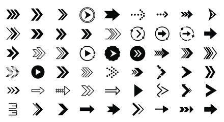 Collection of black arrow vector icons for navigation and directional purposes
