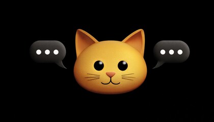 Black Background With Cat Emojis And Speech Bubble Stickers - Fun And Playful Designs For Your Messaging Needs. Express Yourself With These Cute Graphics.