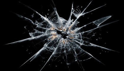 Obraz premium Abstract Ure: Cracked Glass With Sharp Shards On Black Background - A Unique And Intriguing Abstract Composition Featuring Broken Glass.