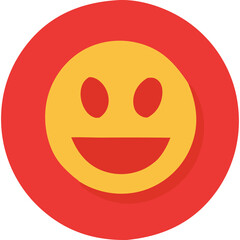 Smiling Face Icon With Red Circle Border And Yellow Center On Transparent Background With Subtle Shadow Effect