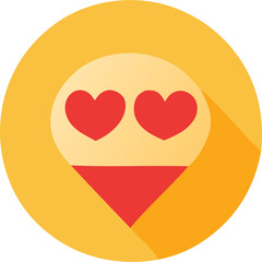 Smiling Face With Heart Eyes Icon Symbol Representing Love And Affection With Orange Outer Circle And Red Accent On A Clean White Background With Long Shadow