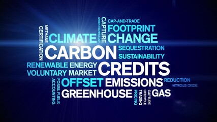 Carbon Credits animated word cloud-text design animation tag kinetic typography seamless loop.