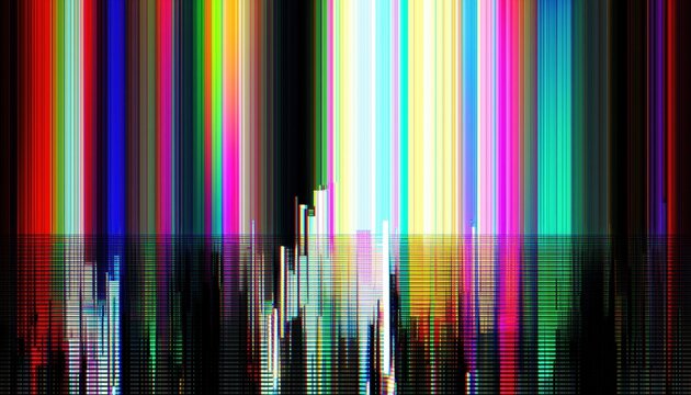 Distorted Tv Test Bars Abstract: Glitch Effect And Visual Image Of Vhs Dead Pixels. Capturing The Artistic Beauty Of Technical Malfunctions.