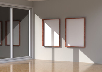 Minimalist Wall Photo Frame Mockup with Sunlight Shadows in Modern Interior