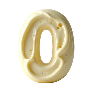 3d cream cheese textured number 0 with soft creamy texture on white