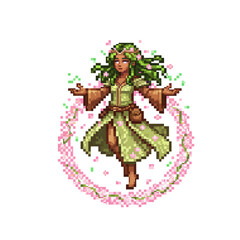 pixel art blossom druid creating vibrant blooming healing petals