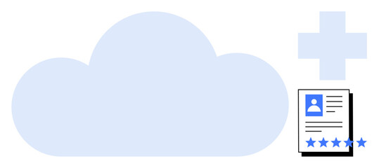 Cloud icon connected to user profile with ratings and healthcare cross, emphasizing digital storage, user data management, and medical records. Ideal for tech, healthcare, data security, cloud