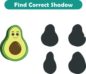 Funny cartoon fruits. find the correct shadow. Kids Education games. Cartoon vector illustration